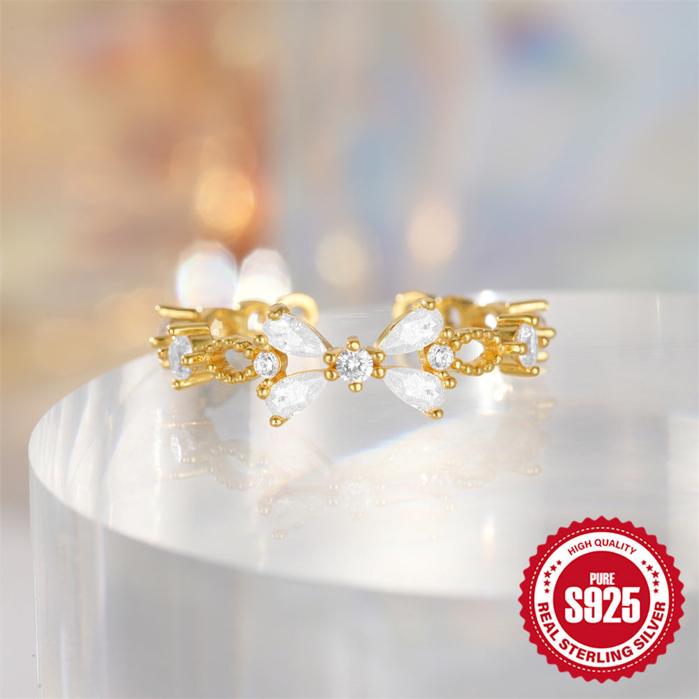 S925Sterling Silver Ring Micro Pave Colored Diamond Ring New Double Layer Design Sense Strong Open Ring