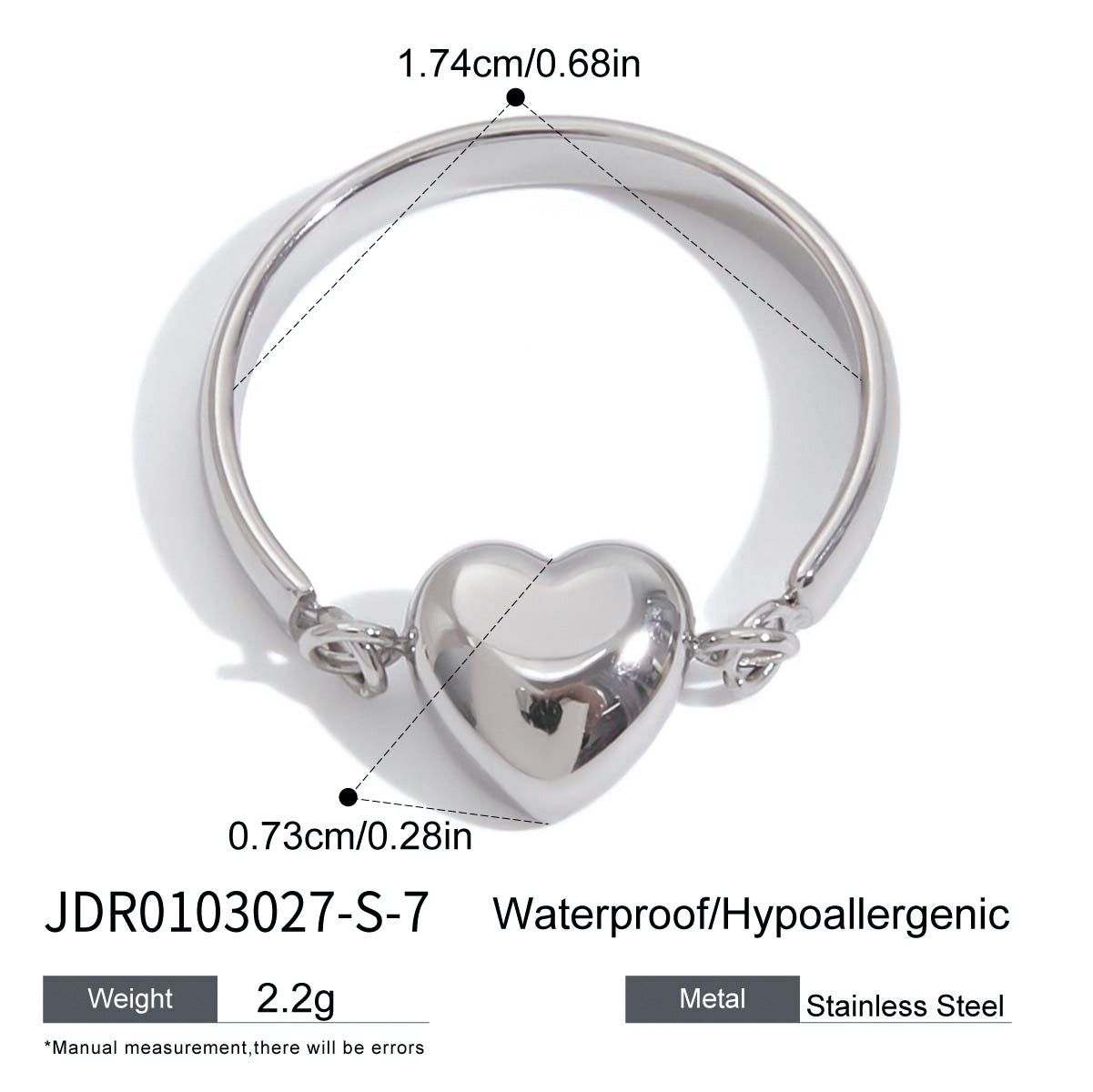 2H Heart-shaped Ring Non-fading Jewelry Design Stainless Steel Ring
