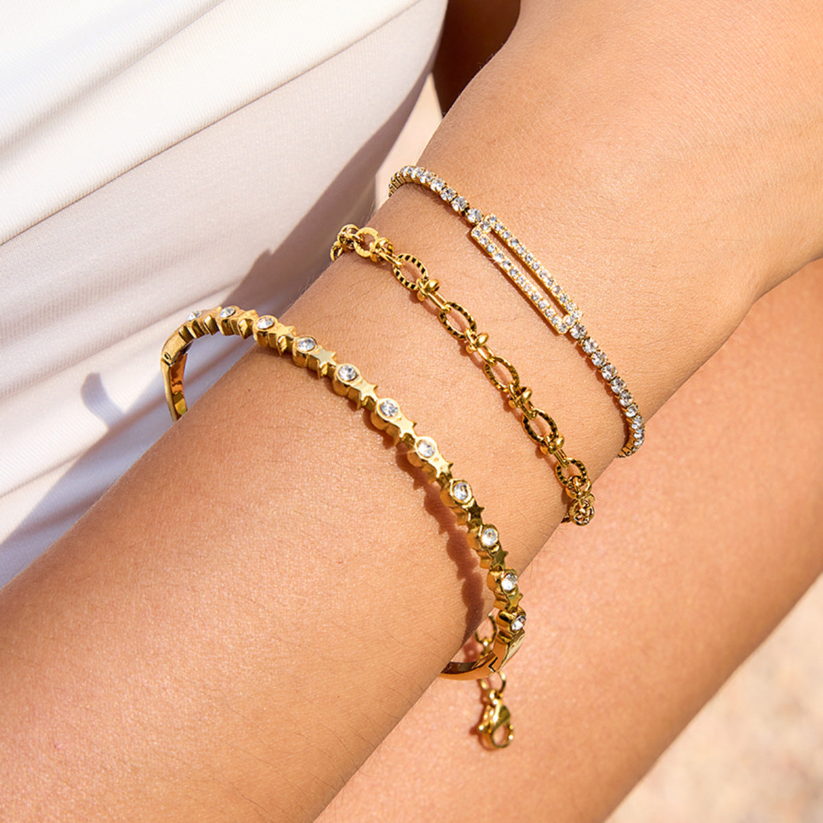 2H Heart Stainless Steel Zircon Bracelet Jewelry Non-Fading Accessories for Women