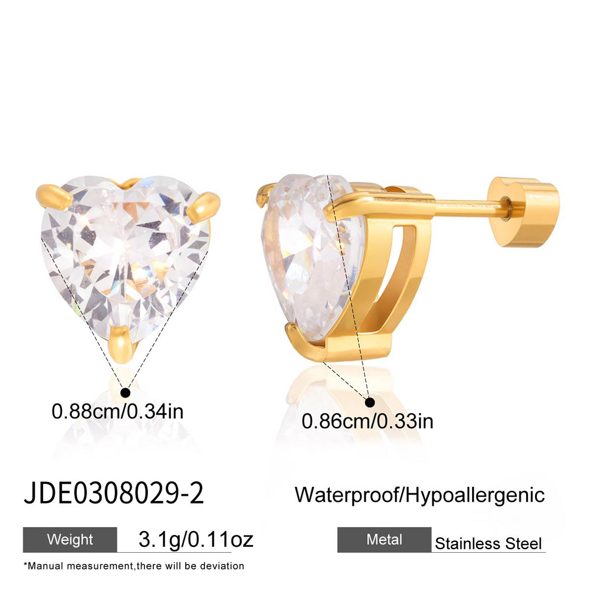 Zircon Earrings Simple Ear Jewelry Non-Fading18k Gold Stainless Steel Jewelry