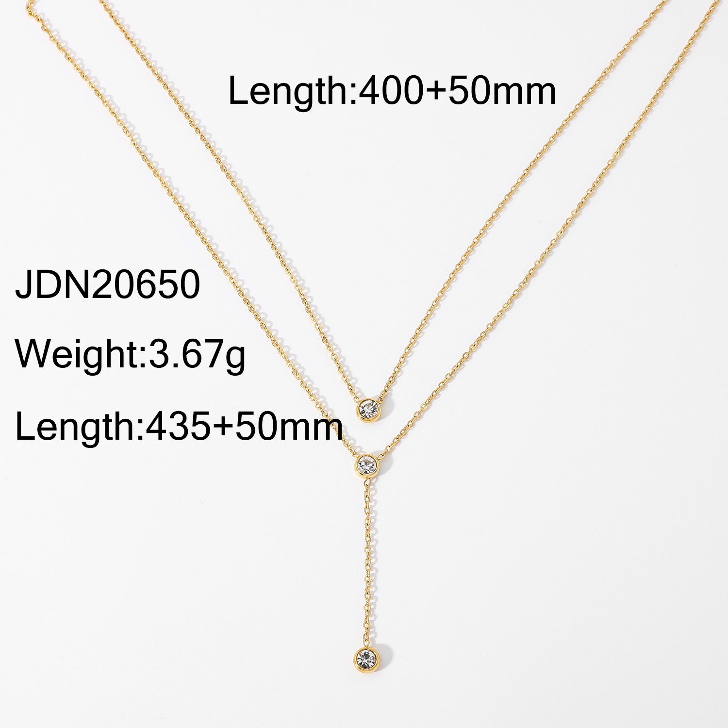 18K Gold Stainless Steel Y Exquisite Chain Jewelry Double Layer Shiny Water Drop Zircon Necklace for Women