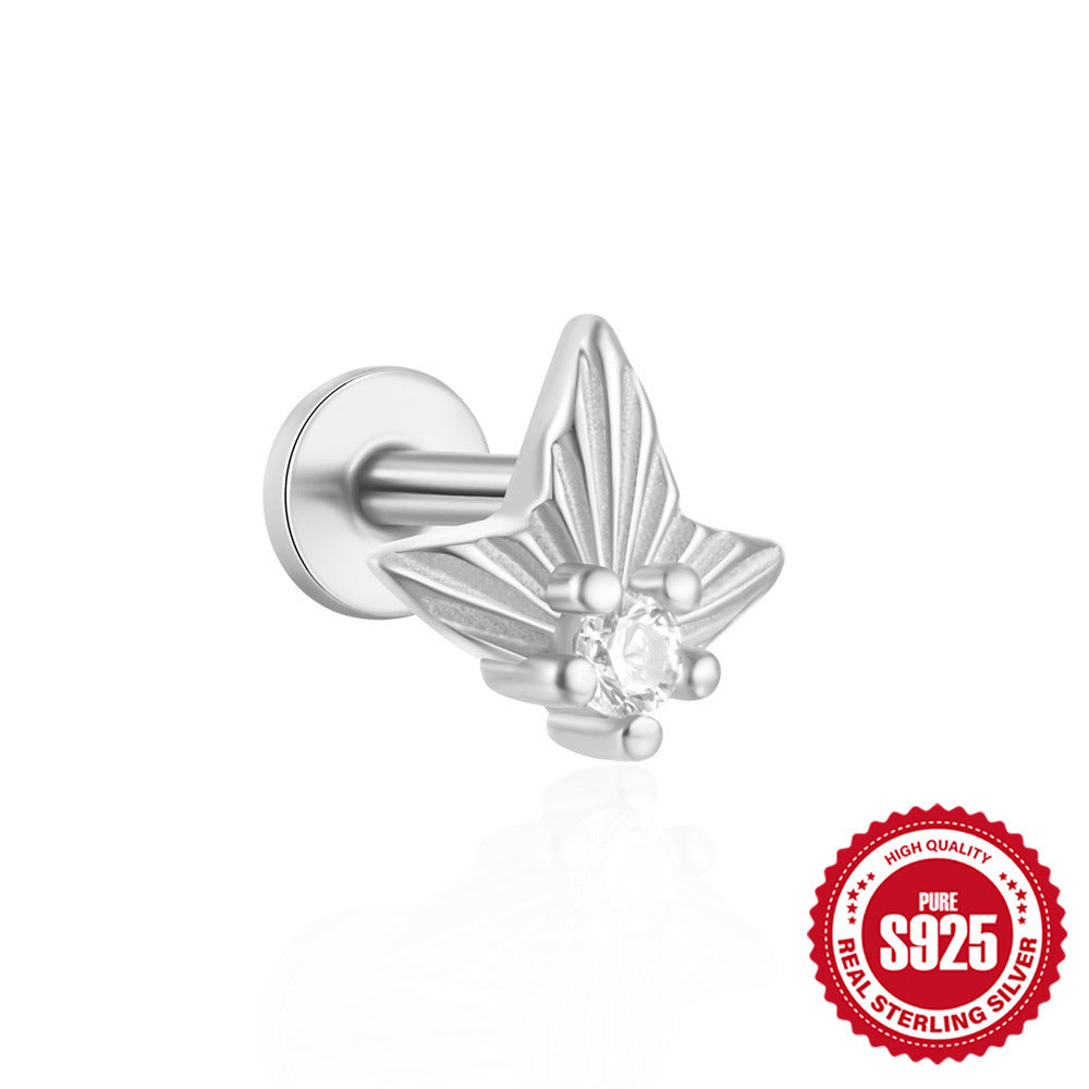 S925Sterling Silver Flat Threaded Piercing Chain Earrings Hot Sale Fashion Inlaid Diamond Opal Ear Bone Stud Earrings for Women