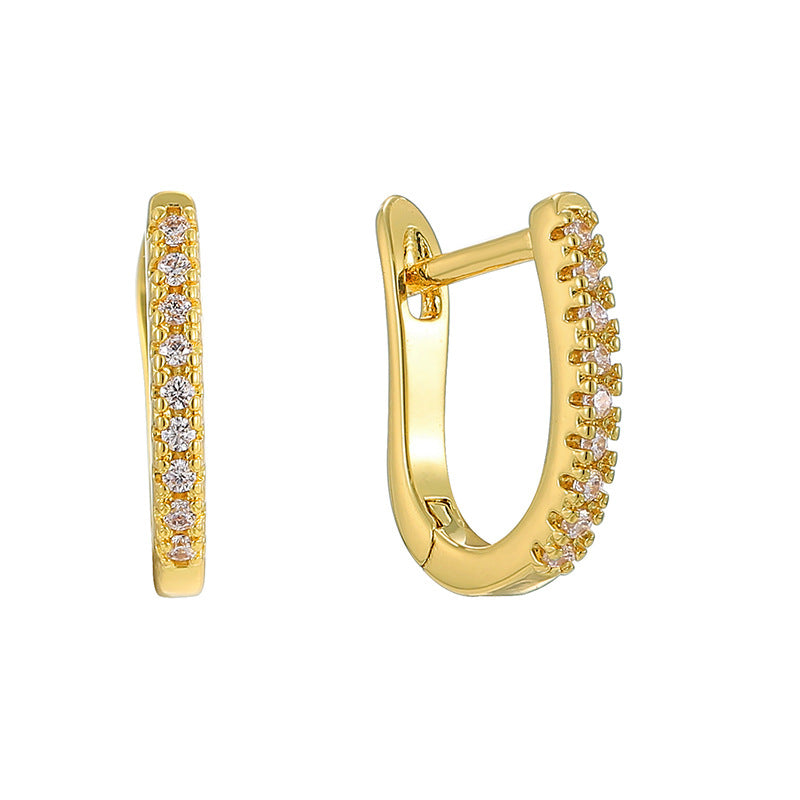 E0522 Fashionable Design Earrings for Women, Brass Gold-Plated Single Row with Zirconia U Shape Ear Clip