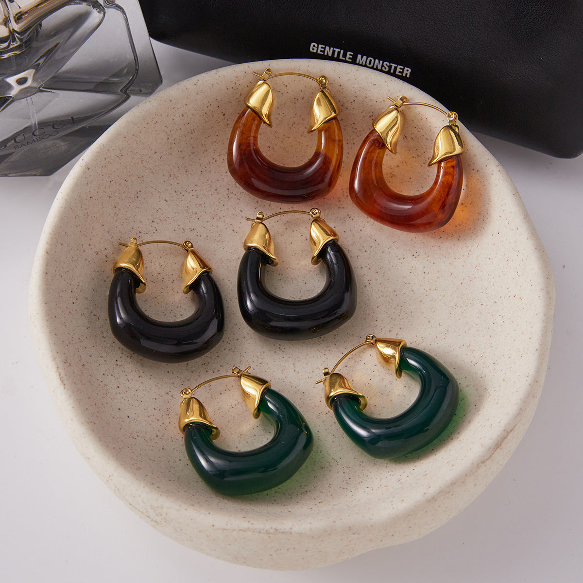 Autumn and Winter Resin Chubby Stainless Steel Earrings Hoop Jewelry for Women