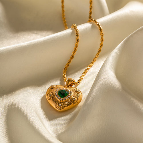 18K Gold-Tone Heart Cubic Zirconia Pendant Stainless Steel Necklace for boutique wholesale jewelry collections