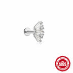 S925Sterling Silver Flat Push Piercing Zircon Earrings Fan-shaped Tassel Ear Jewelry Ear Cuff