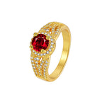R0400 Fashion Inlaid Red Zircon French Exquisite Ring for Women Copper Plated Real Gold Micro Inlaid White Zircon Ring