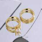 R0414 Simple Design Zircon Ring for Women, Brass Gold-Plated Micro-Inlaid White Zircon Fashion