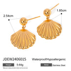 2H Gold-plated Shell Stud Earrings Fashion Simple Steel Bead Earrings Stainless Steel Metal Drop Earrings