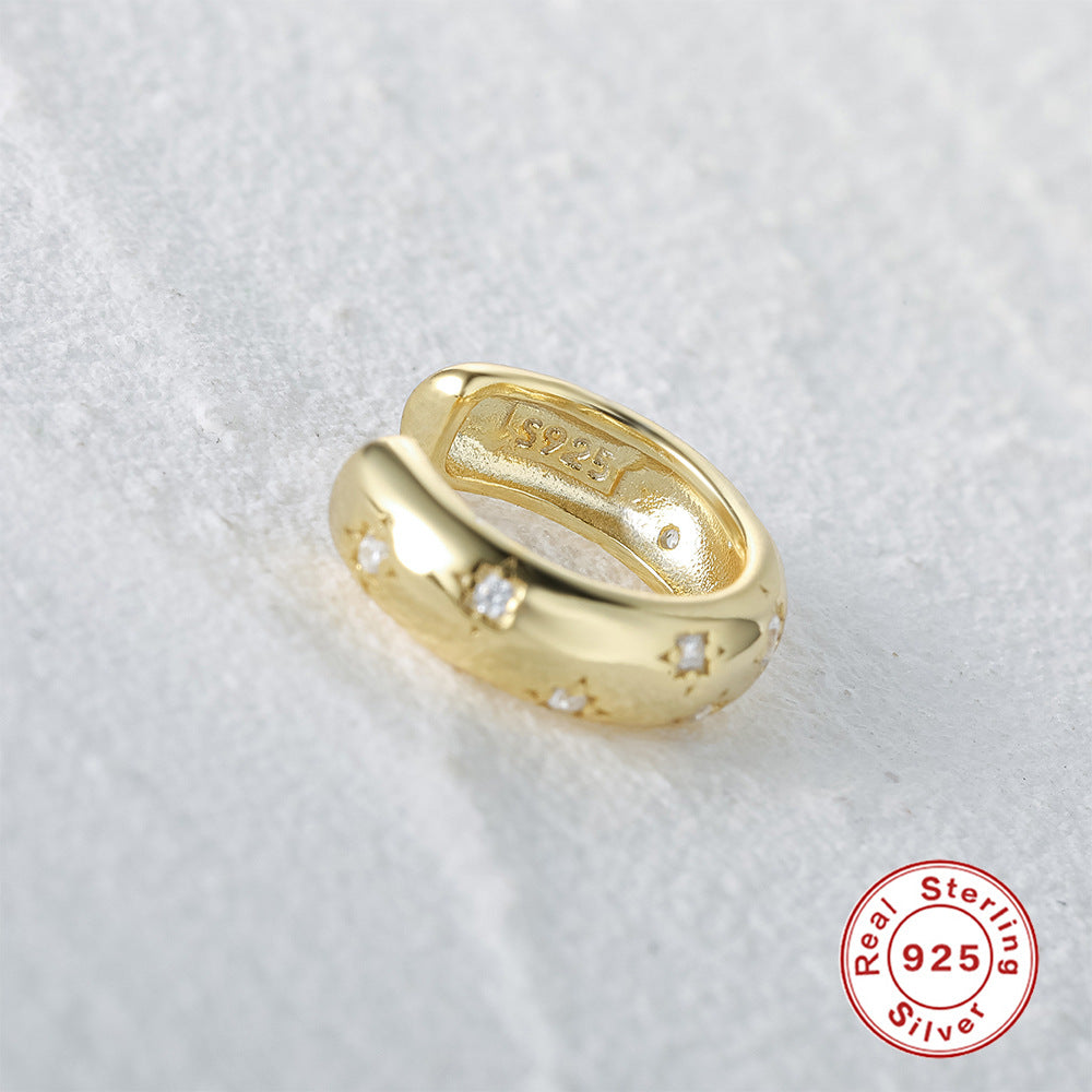 2025New S925Pure Silver Classic Hot-Selling Eight-Pointed Star Zircon Hoop Earrings Ear Clips Earrings Jewelry for Women