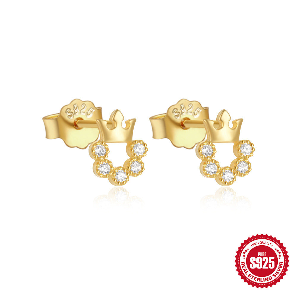 New S925Sterling Silver Stud Earrings V Full Diamond Star Flower Earrings Korean and Japanese Fashion Cute Bowknot Earrings for Women