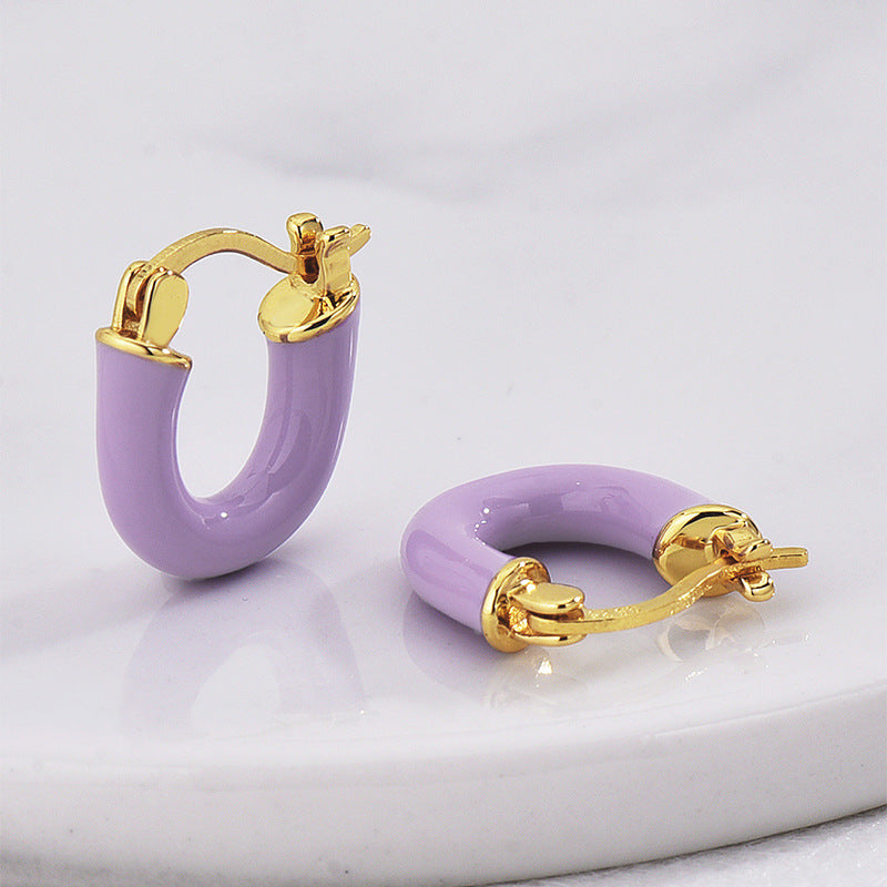E0695 Korean Style Fashion Elegant Earrings for Women Purple Resin Cute Simple Hoop Earrings