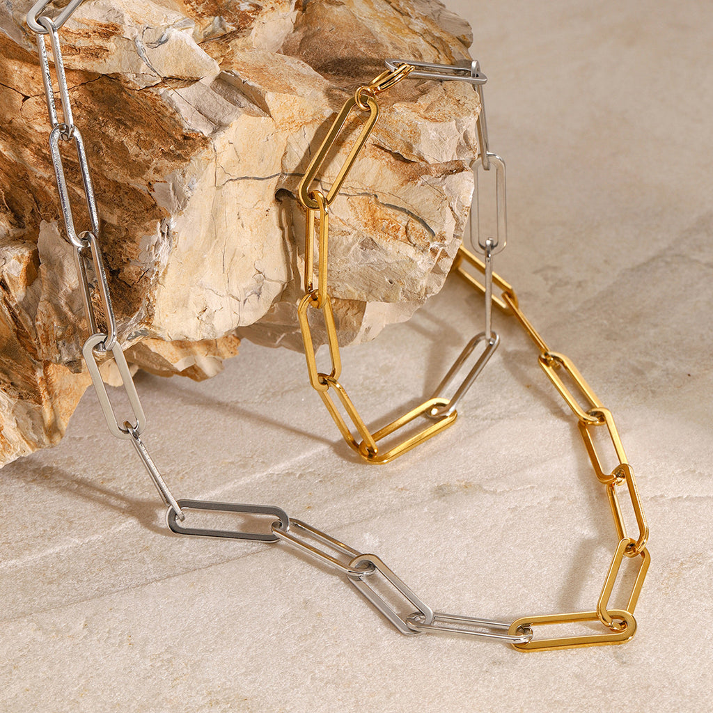 Stainless Steel Color Block Necklace Collarbone Chain Plain Circle Chain Jewelry