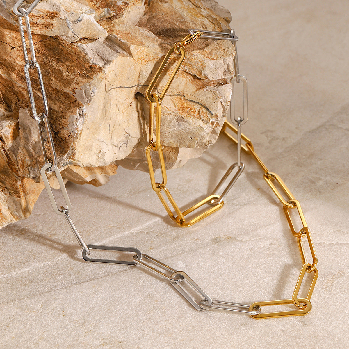 Stainless Steel Color Block Necklace Collarbone Chain Plain Circle Chain Jewelry