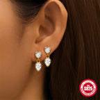 S925Sterling Silver Rose Flower Heart Diamond Stud Earrings for Women Korean Style Romantic Mini Petite Three-Dimensional Small Flower Ear Jewelry