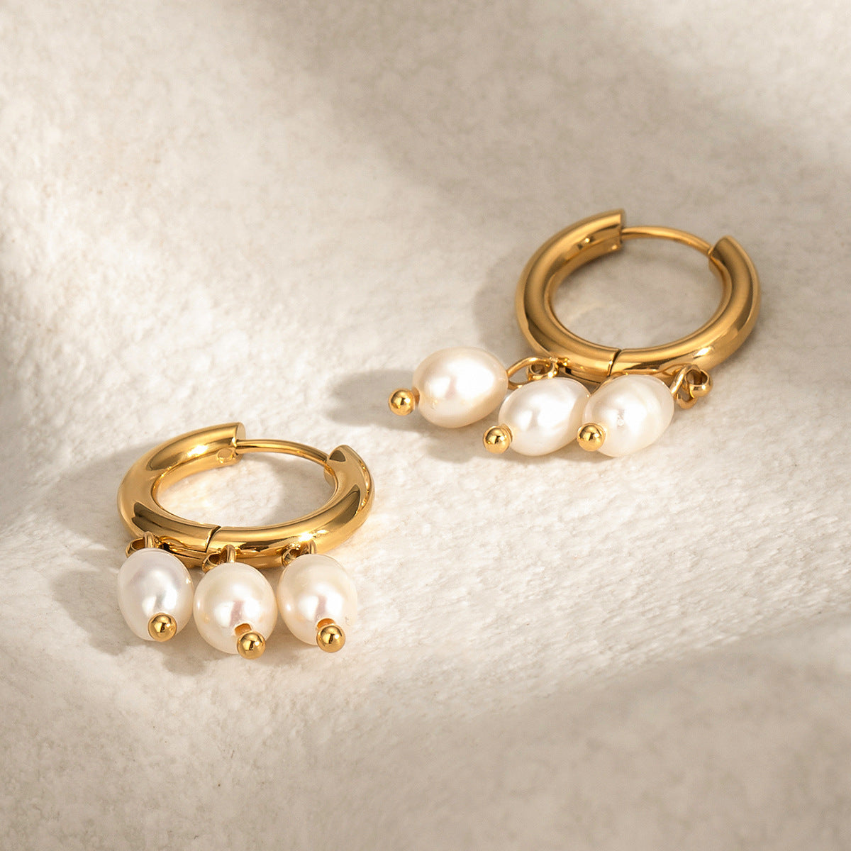 2H Stainless Steel Pearl Earrings Jewelry Studs gold Hoop Earrings