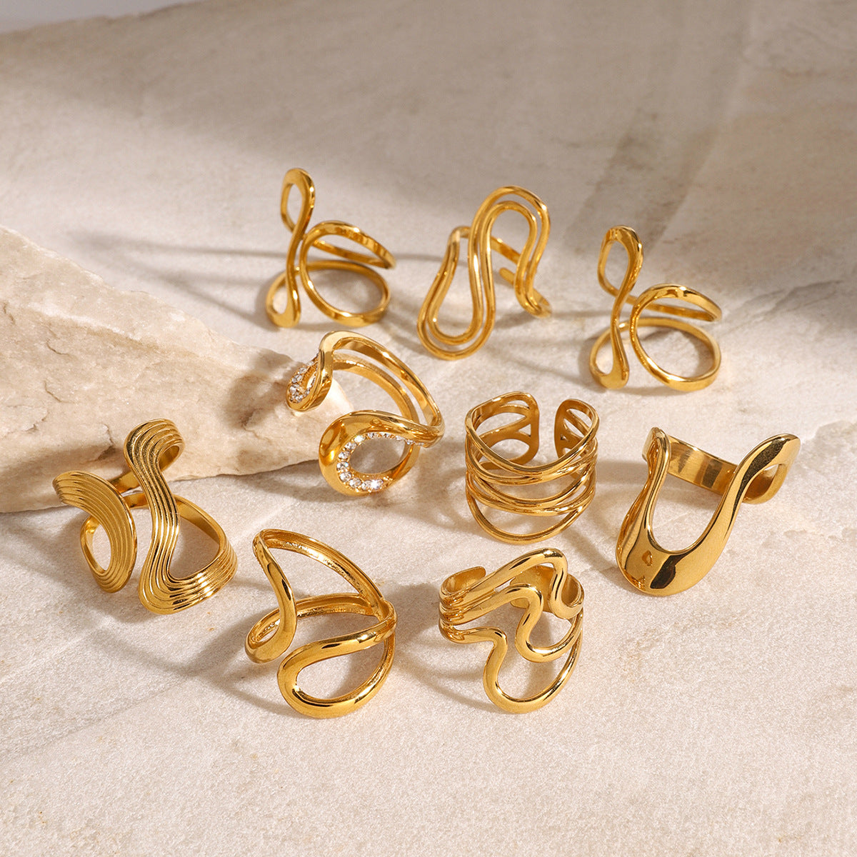 2H Jewelry Stainless Steel Exaggerated Ring Irregular Shape rings Female