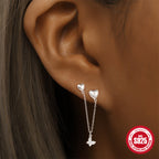 S925Sterling Silver Star Moon Tassel Chain Diamond Earrings Korean Style Love Heart Design Bright Silver Earrings for Women