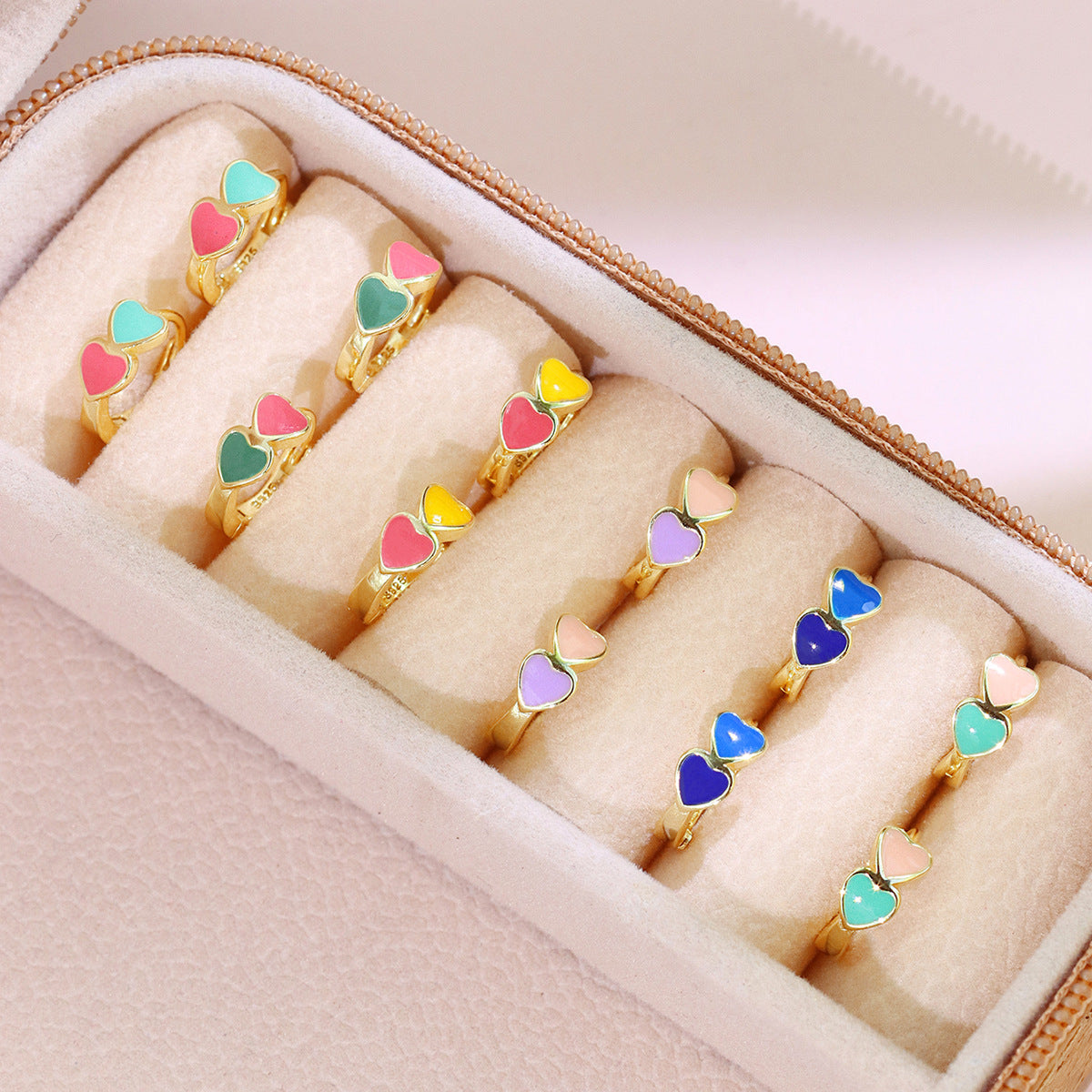 SE0131 S925Silver plating14K Gold Double Heart Colorful Resin Earrings for Women Fashion Simple Ear Accessories