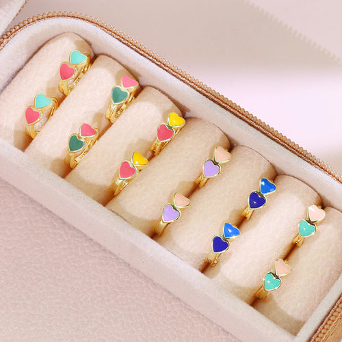 14K Gold-Plated 925 Sterling Silver Double Heart Colorful Resin Earrings — front view