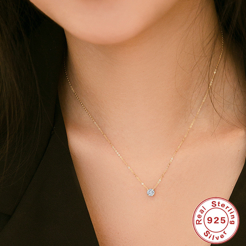 S925 Silver Zircon Collarbone Necklace Diamond Accent