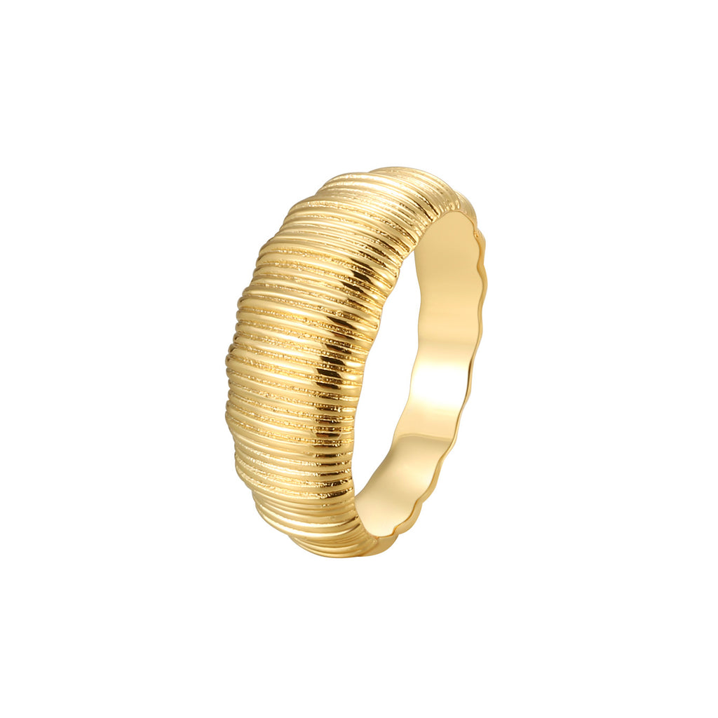 R0140 Bread Pattern Smooth Gold-Plated Ring for Women, Unique Fashionable Minimalist Style gold