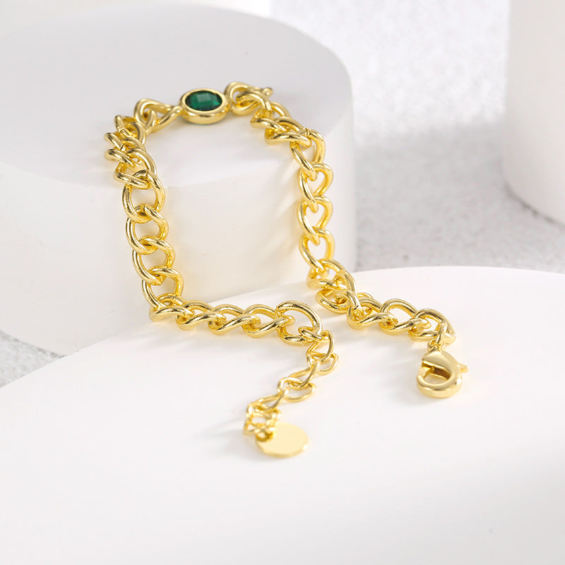 B0128 Hip-hop Style Fashion Design Bracelet for Women Simple with Green Zircon