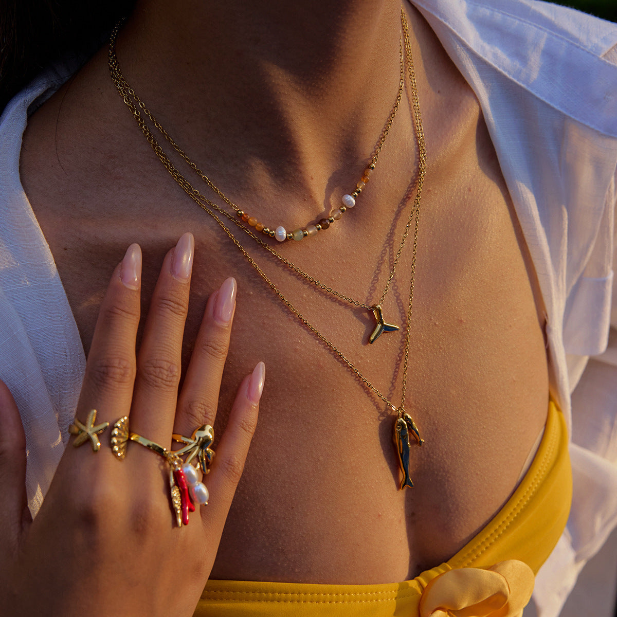 2H Stainless Steel Necklace Accessories Women's Design Sense Summer Jewelry Choker