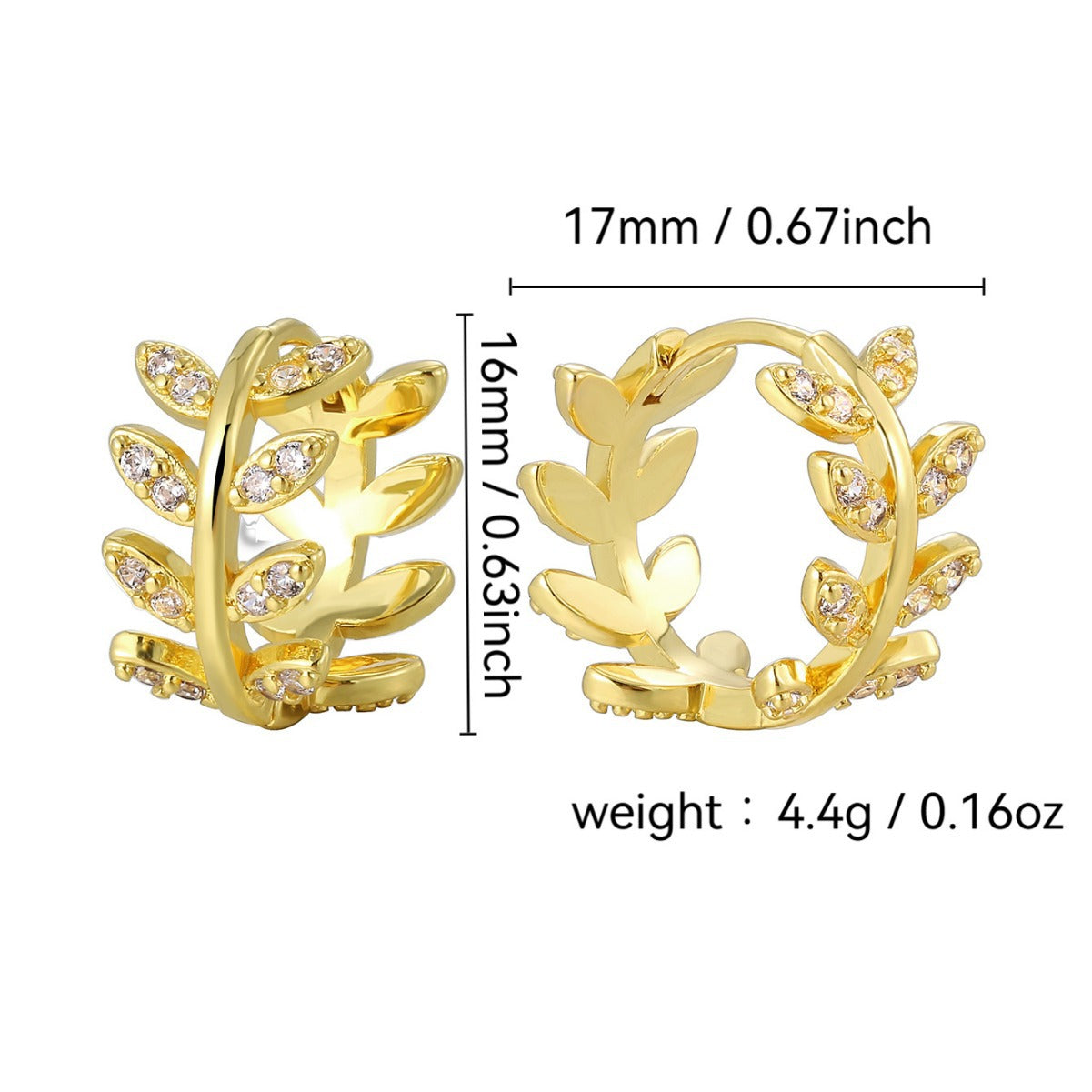 E0524 Fashion Wheat Ear Design Earrings for Women, Gold-Plated Olive Branch Zircon Autumn Winter Earrings