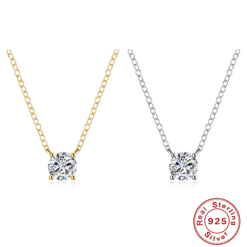 S925 Silver Zircon Collarbone Necklace Diamond Accent