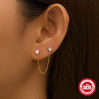 S925Sterling Silver Moon Heart Tassel Inlaid Diamond Ear Thread Hoop Earrings Stud Earrings Hot Sale Evil Eye Ear Jewelry