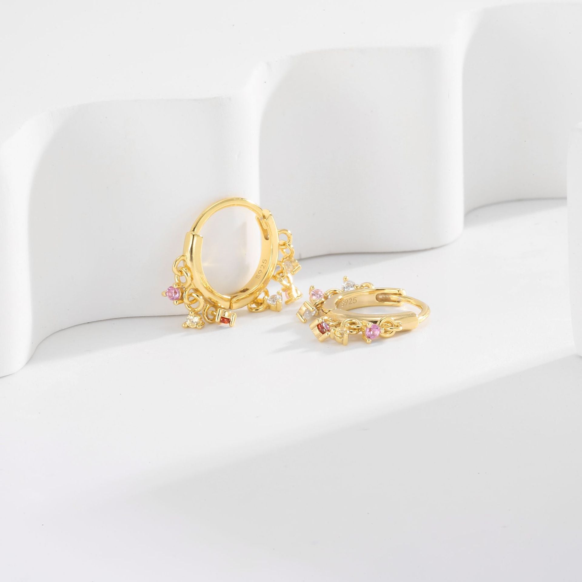 SE0245 S925Silver Ferris Wheel Hoop Earrings with Zircon Inlay Pure Silver Ear Jewelry