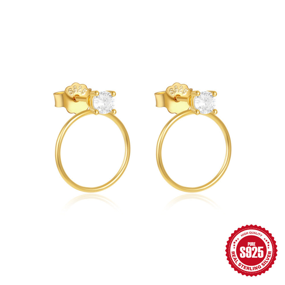 S925Sterling Silver Rose Flower Heart Diamond Stud Earrings for Women Korean Style Romantic Mini Petite Three-Dimensional Small Flower Ear Jewelry