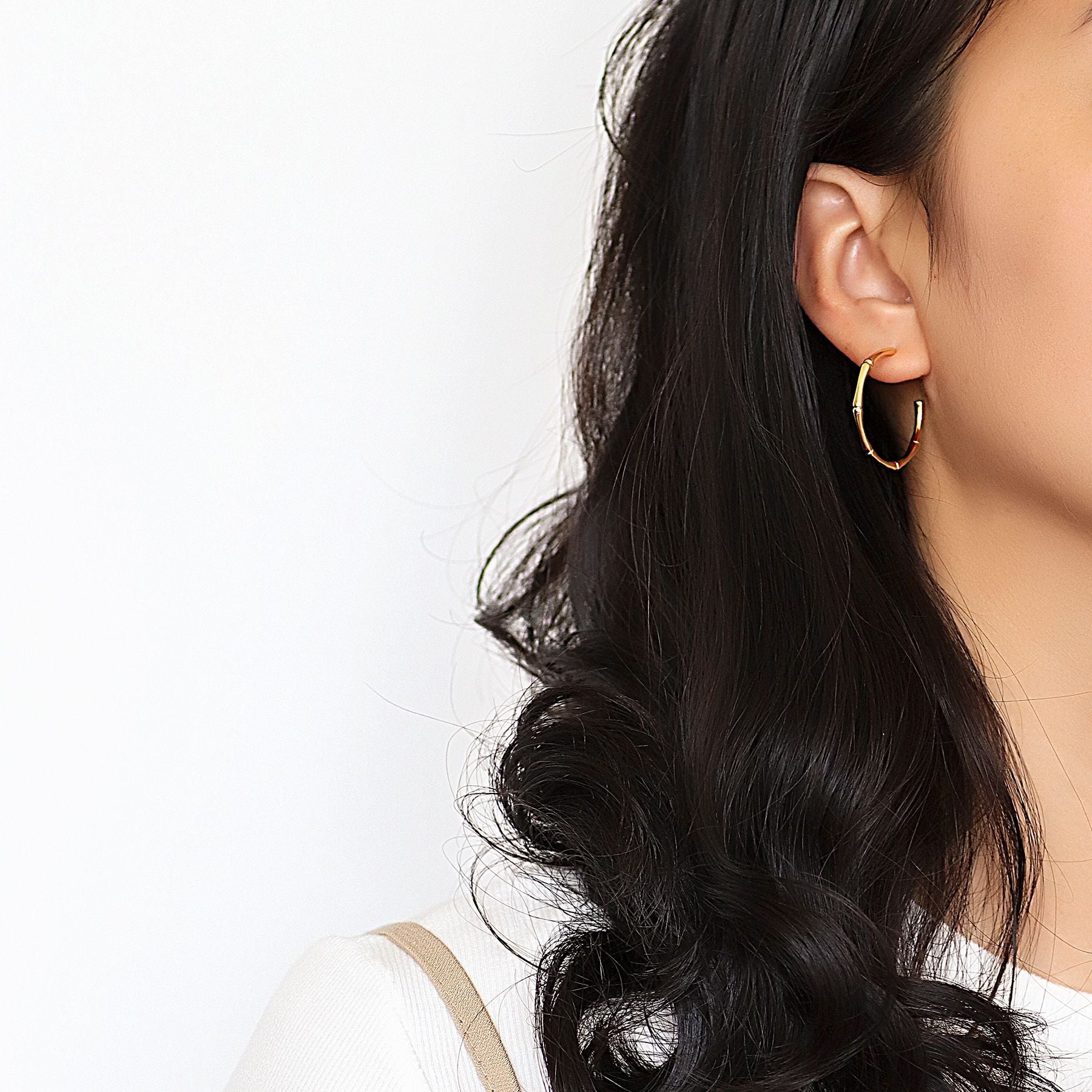 E0064Bamboo Section C Stylish Hoop Earrings Fashion Gold-Plated Ear Jewelry Hypoallergenic