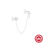 S925Sterling Silver Star Moon Tassel Chain Diamond Earrings Korean Style Love Heart Design Bright Silver Earrings for Women