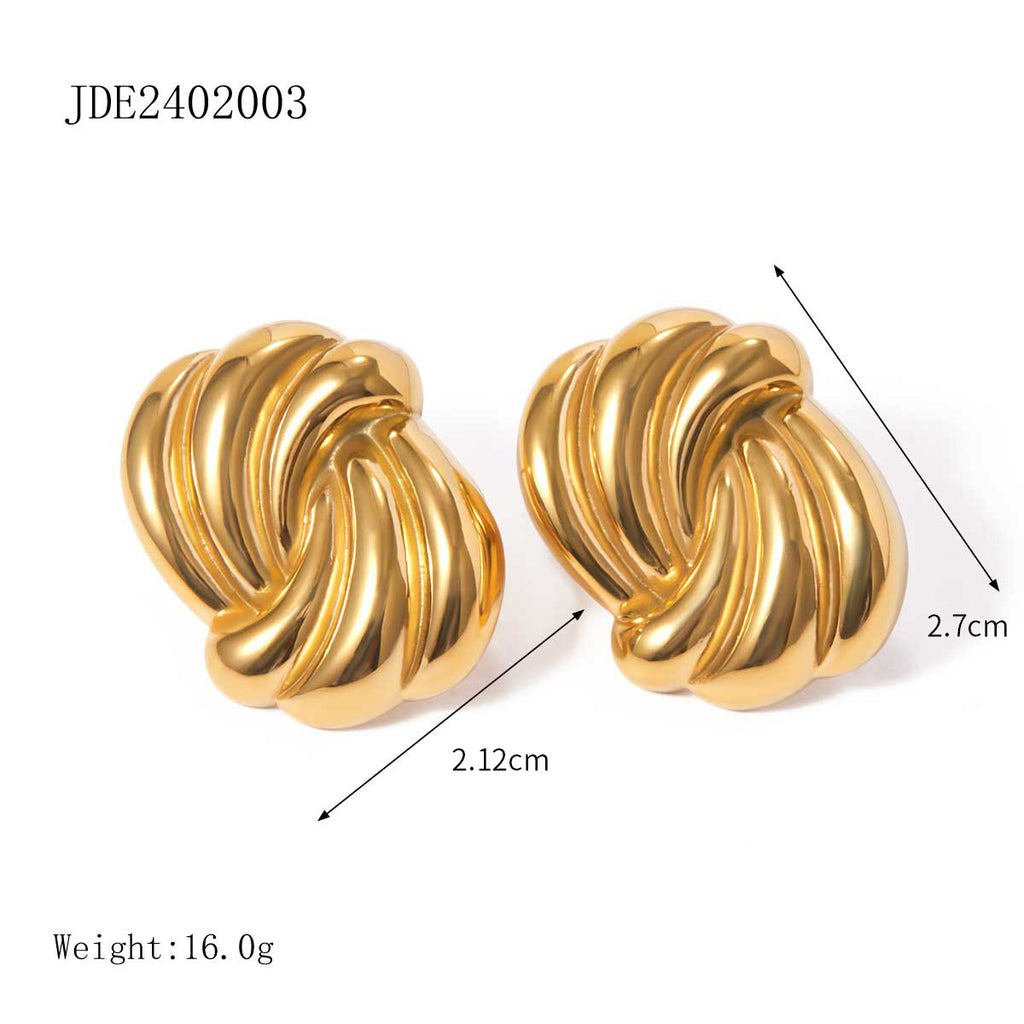 2H New style stainless steel earrings18k Gold Non-Fading Earrings Spiral Wave Strip Earrings