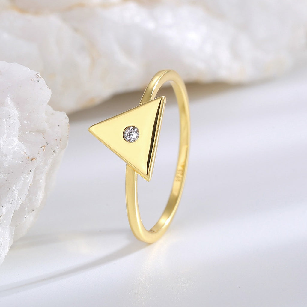 SR0024 S925Silver Geometric Triangle Glossy Ring for Women