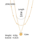 2H18K Gold-Plated Double-Layer Pendant Necklace Stainless Steel Bead Chain Round Pendant Neck Chain Women's Versatile Fashion Jewelry
