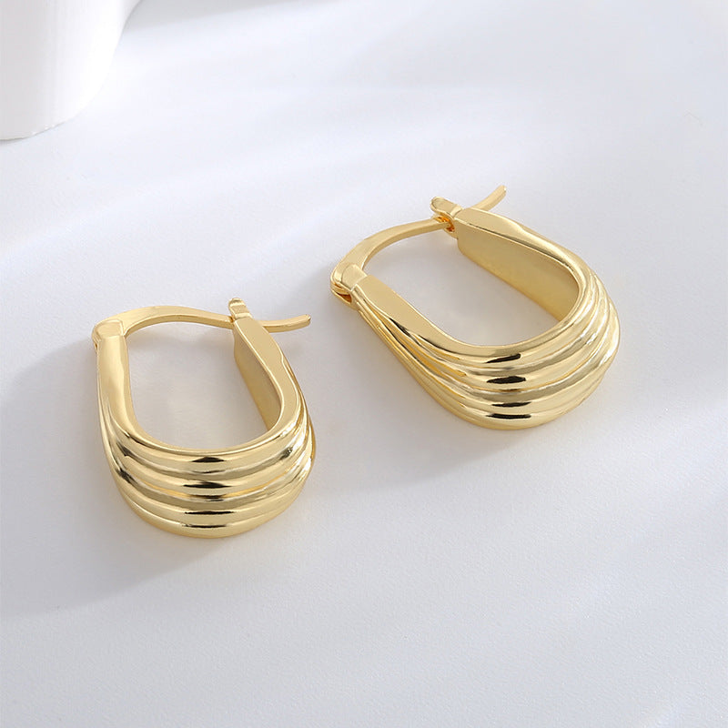 E0526 Geometric Twisted Lines Glossy Earrings for Women Brass Gold Plated Vintage Minimalist Style Ear Cuffs