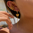 Butterfly Knot Stainless Steel Tassel Earrings Jewelry for Women