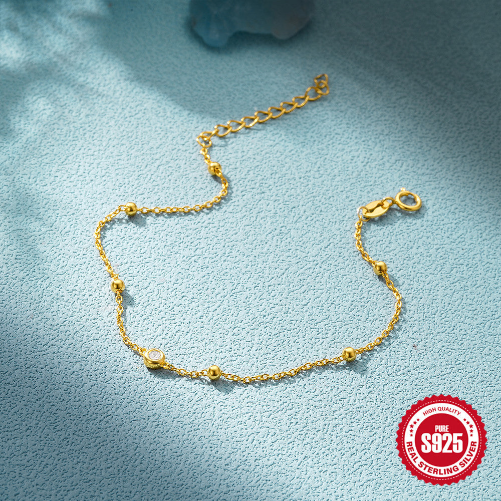 S925 Sterling Silver Bead Chain Zircon Bracelet for Women