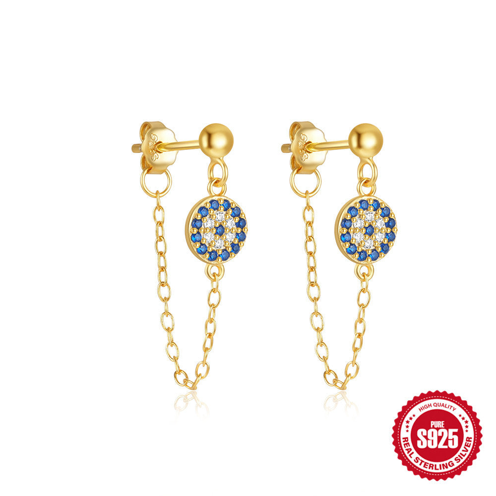 S925Sterling Silver Inlaid Diamond Pearl Tassel Chain Earrings Studs Hot-Selling Geometric Star Moon High-End Ear Jewelry