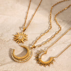 Stainless Steel Zircon Necklace Sunflower Collarbone Chain Moon Pendant Choker