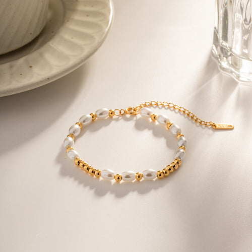 18K Gold Bracelet Glass Pearl Rice Bead Bracelet Fashionable Versatile Non-Fading Bracelet Jewelry — product image 01
