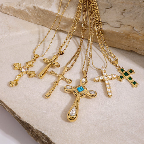 Cross Pendant Stainless Steel Gold-Plated Necklace — design detail