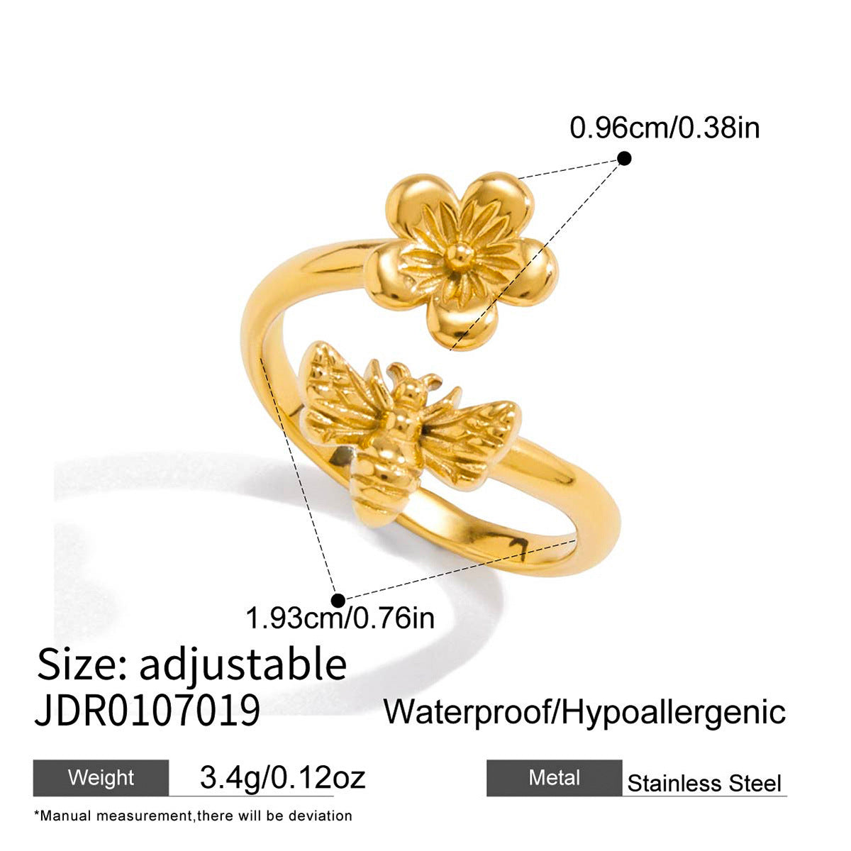 2H Insect Ring Non-Fading Stainless Steel Jewelry for Women