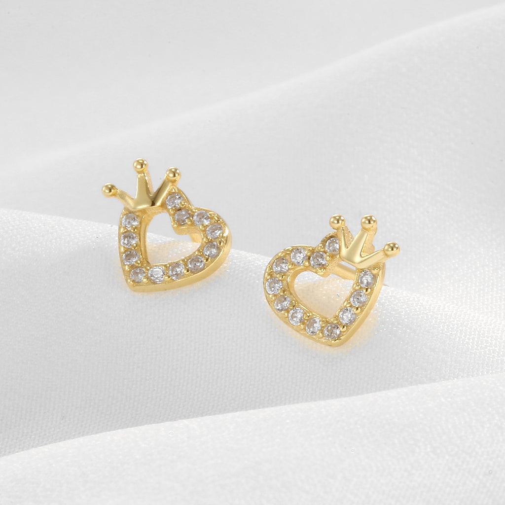 SE0320 S925Silver Design Love Crown Unique Earrings Small Ear Jewelry