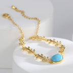 B0162  Korean Version of Mori Style Small Country Style casual and fashionable Oval Turquoise Bracelet for Women gold Branch Zircon