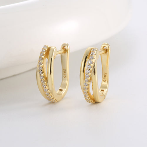 14K Gold-Plated 925 Sterling Silver Irregular Pavé Zircon Earrings — design detail