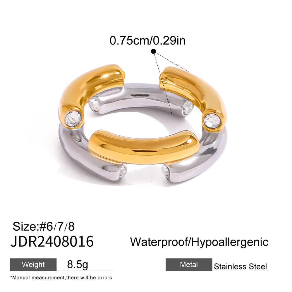 Color Block Stainless Steel Ring Exaggerated Piece rings